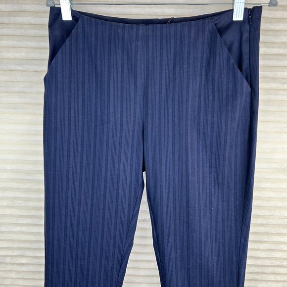 NEW - Marchesa Voyage Midnight Blue Mid Rise Striped Straight Pants Quite Luxury - Picture 4 of 14